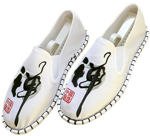 Tinymori Embroidered Tai Chi Kung Fu Shoes, 12 Styles, Unisex Canvas Martial Arts Flats, Traditional Chinese Slip-On Sneakers with Non-Slip Sole for Men and Women (Zen Calligraphy,10)