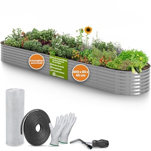 TTL GARDEN 400x80x45cm Spirit XXL Metall Hochbeet Silber - Stahl verzinkt