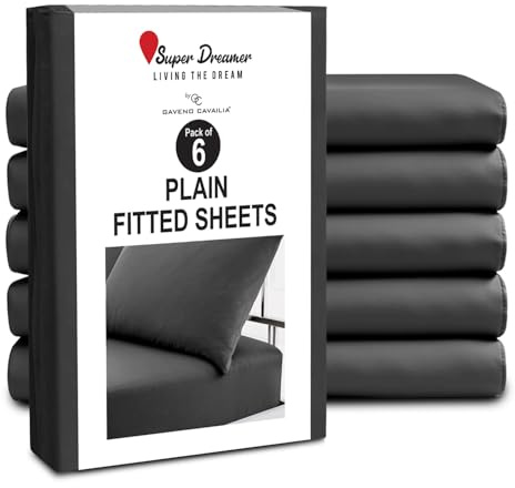 GC GAVENO CAVAILIA Fitted Sheet King Size 6 Pack - Plain Dyed Microfiber Bedding Sheets - Fade, Wrinkle & Shrink Resistant Bottom Sheets - 25cm Deep Breathable Bed Sheet Elasticated Corners - Black