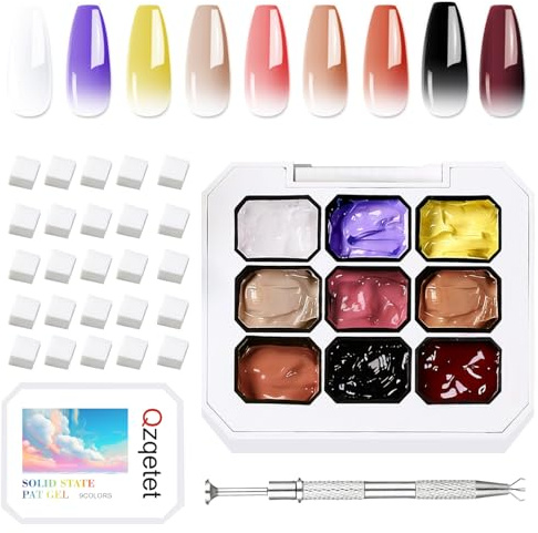9 Color Patting Nagellack Ombre Gradient Gel för Aura och UV Blush LED Nail Art för nybörjare med svamp, för hem och vardagsrum (01)