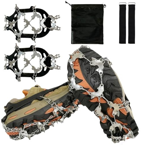 Crampons for Shoes, Footwear Traction Cleats Ice Snow Grips with 32 Stainless Steel Spikes, Shoe Anti - Slip Boots Spikes for Walking, Jogging, Climbing and Hiking (Large)
