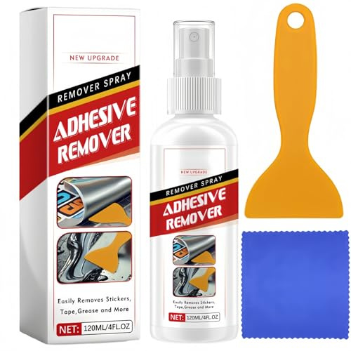 120ML Sticker Remover Spray,Adhesive Remover for Cars,Heavy Duty Glue Dissolver Spray,Rapidly Removes Sticky Residue,Tape,Labels from Glass,Plastic,Carpet,Surface Cleaner,Surface Safe Formula for Cars