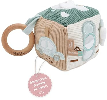 wunderwunsch Jollein Cubes en Tissu Personnalisé - Cube de Jeu Bébé - Jouet de motricité pour Enfants - Cadeau de Naissance - Cube de motricité - Peluche Jouet (Chat)