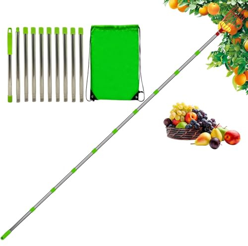 Fruit Picker Basket – Telescopic Picker Pole Stainless Steel with Basket, Portable Rustproof Detachable Lightweight Fruit Piicker for Plum, Pear, Designed to Help Reach High Branches Safely