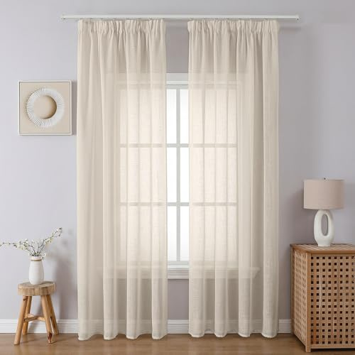 CUCRAF Gardinen mit Kräuselband H225 x B140 cm Transparent für Fenster Vorhänge Küche Wohnzimmer Kinderzimmer Modern Schienensystem 2er Set