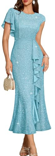 DRESSTELLS Sparkly Cocktail Dress for Women UK Formal Wedding Guest Dresses Mermaid Slit Black Evening Dresses