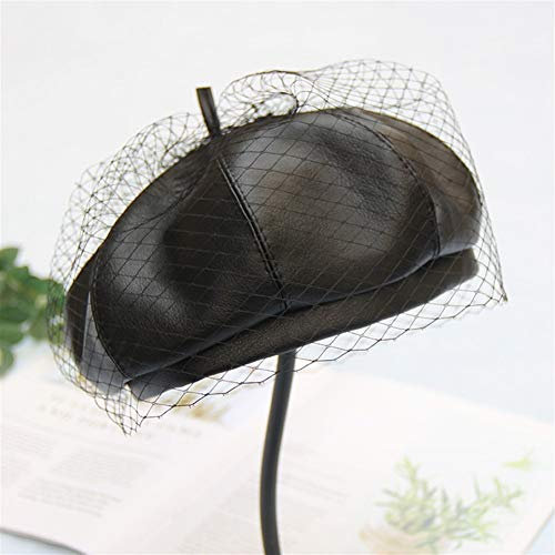 LULI PU Automne et Hiver Voile Noir Rétro Cuir Chapeau Peintre octogonal Béret (Color : Black, Size : Taille Unique)