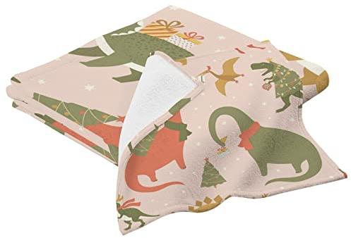 linqin 2 Stück Handtuch-Set, Weihnachten Dino Party Baum Rex Badetuch Waschlappen Schnell Trocknen Baumwolle Handtücher für Badezimmer, Reisen & Hotel Strandtücher