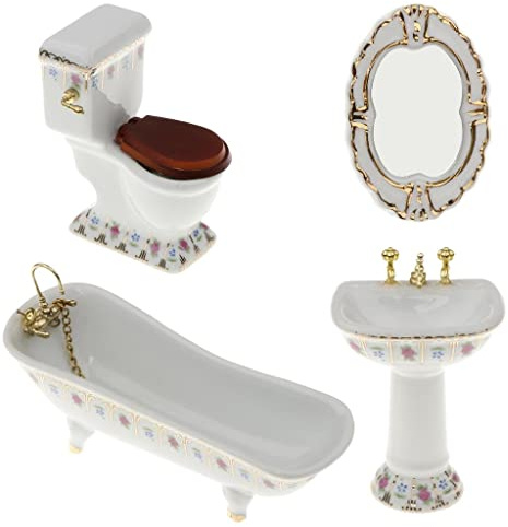 perfk Decoración de Baño WC Juego de Bañera Casa de Muñecas en Miniatura 1:12# 2，