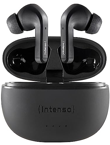 Intenso Black Buds TWS - Auriculares True Wireless T300A con cancelación Activa del Ruido y hasta 35 Horas de reproducción de música, Negro