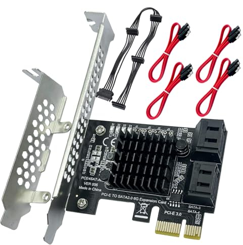 Xdingjiala Tarjeta controladora de PCI-E a SATA 3.0, Tarjeta de expansión de 4 Puertos SATA III a 6 Gbps, Compatible con Ranura PCI Express (1 x 4 x 8 x 16 x) para Windows 10/7/8/XP/Linux