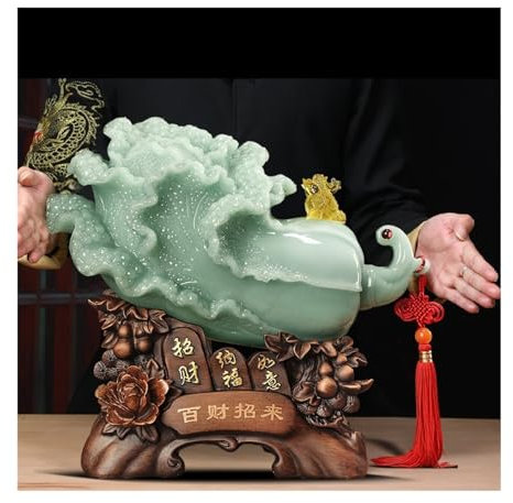 Statue Feng Shui Ornements de chou en Jade, Statue Fengshui for la richesse et la chance, Sculpture de symbole de chance, ornement de bureau en résine for le bureau et la maison Figurine porte-bonheur
