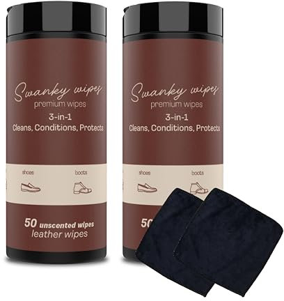 Swanky Leather Wipes - Leather Cleaner and Conditioner for Purses, Shoes, Furniture Polish & Car Seats, Prevents Fading & Cracking, Restores Softness & Shine - Canister, 100 Count
