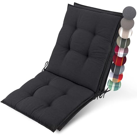 Beautissu 2er Set Premium Niedriglehner Auflage Gartenstuhl 100x50cm Sun-NL – 8cm Dick Polster Gartenstuhlauflage rutschfest Befestigungsbänder UV-Lichtechtheit 5 – Robust Stoff Anthrazit