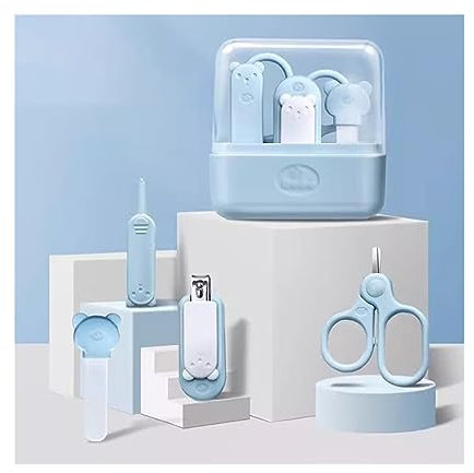 Nagelklippare set Babynagelsats, 4-i-1 babynagelvårdsset med genomskinligt sött fodral, babynagelklippare, sax, nagelfil och pincett, for nyfödd, spädbarn, småbarn, barn Manikyr Pedikyr Kit(Blue)