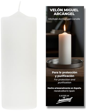 Velón Preparado San Miguel Arcángel – Ritual con Vela Blanca para Protección y Purificación | Vela Esotérica para Purificar nuestro entorno | Hecho a Mano con Hierbas | Incluye Instrucciones y Oración