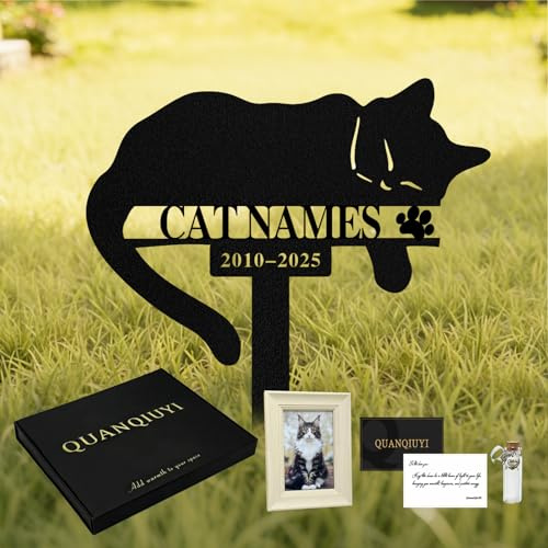 Quanqiuyi Custom Cat Name Memorial Grave Stake Marker, Personalized Metal Cat Memorial Grave Stake, Cat Grave Marker Outdoor with Name and Date, Cat Memorial Gifts for Loss of Cat