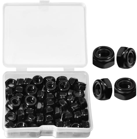 LEONTOOL 50Pcs M5 x 0,8 mm Contre-écrous, contre-écrous hexagonaux en nylon autobloquants métriques autobloquants Écrou à sertir noir zingué pour voiture, machine, meubles