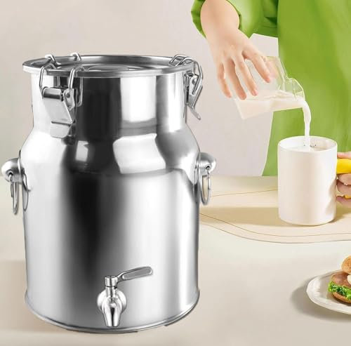 201 Pot À Lait INOX avec Couvercle,Bidon INOX avec Robinet Seau Metal avec Couvercle Réservoir Scellé en Acier Inoxydable DT,Capacity-5L