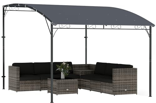 Outsunny Gazebo Pergola 3.8x2.8m con 16 Fori di Drenaggio, Pergolato da Giardino in Metallo e Poliestere 180g/m² con Viti, per Esterno, Giardino, Terrazza e Patio, UV 30+, Grigio