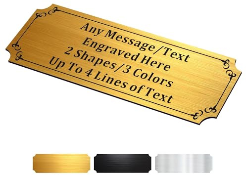 EDSG Personalised Engraved Name Plate, Stainless Steel Name Plaque with Any Text, Custom Memorial Plaques Name Labels Plaques for Urn, Trophy, Frames, Adhesive Backing (Gold-Square Corner, 1x3 in)
