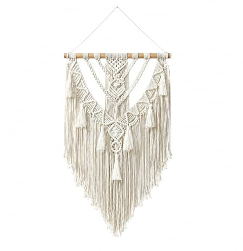 LMSAWK Tapiz Beige Borla Adorno Decoración de Pared, Macramé Tapiz de Pared, Bohemio Colgante de Pared Hecho a Mano, para la Decoración de Estilo Bohemio en Dormitorios, Salas de Estar y Apartamentos