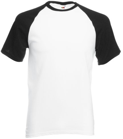 FRUIT OF THE LOOM Men's Baseball Classic Short Sleeve T Shirt, White/Black, M UK