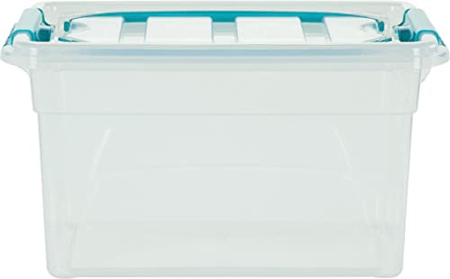 Whitefurze 7L CARRY BOX SECURE LID STRONG HANDLE CLEAR PLASTIC STORAGE CONTAINER TEAL CLIP