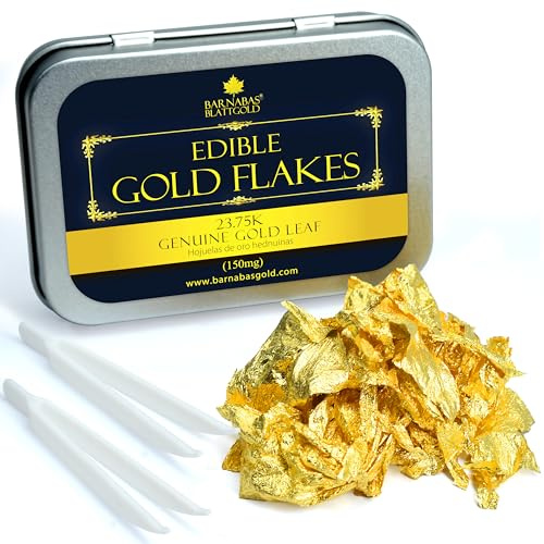 Barnabas Edible Gold Leaf 24K - Cake Decorations, Loose Gold Leaf Sheets for Cupcakes - 1.5 inches, Interleaf of 12
