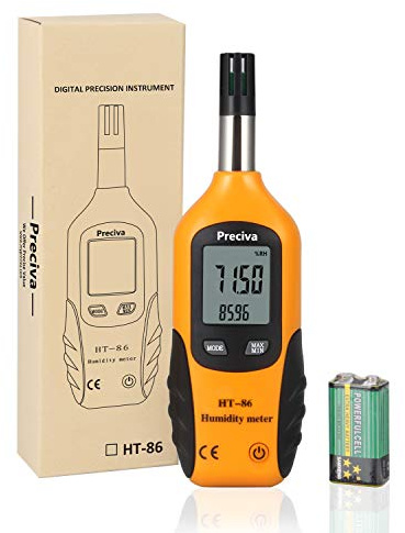 Preciva Digital Psychrometer Thermo-Hygrometer, LCD Mini Temperature and Humidity Meter with Dew Point and Wet Bulb Temperature Hygrometer for Industry, Agriculture, Meteorology (9V Battery Included)