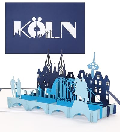 Pop up-kort Köln - Panorama, 3D-gratulationskort Köln Skyline, Köln Souvenir, resekupong stadsresa Köln, pop-up-kort med kuvert