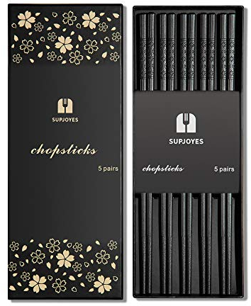 SUPJOYES 5 Paar Fiberglas-Essstäbchen, Wiederverwendbare japanische Essstäbchen, spülmaschinenfest, 24cm rutschfeste Stäbchen