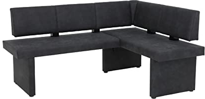 Hela Tische Pia Panca ad angolo, con struttura in legno rivestita in tessuto, in microfibra di colore grigio antracite, montabile a destra e sinistra, da 168 x 128 x 86 cm