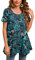 Enmain Tunic Tops for Women UK Short Sleveve Ladies Tunic Dress Casual Plus Size Long Tunics Shirts for Leggings Longline Loose Blouse T Shirt,Turquoise,XL