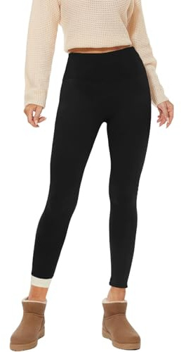 AMIYOYO Thermal Leggings Women Thick Fur Fleece Lined Leggings High Waisted Winter Warm Black Soft Tights Tummy Control Gym Yoga Fitness Stretchy Pants Trousers