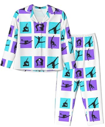WURTON Ensemble de pyjama à manches longues pour femme, imprimé jeu de gymnastique, automne/hiver, chic, élégant, vêtements d'intérieur pour femmes, Noir, S