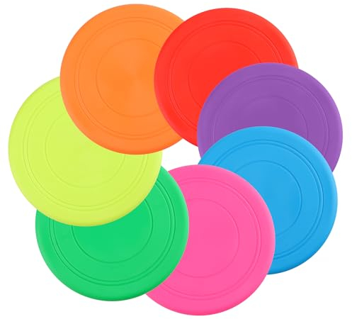 YiliYa 7 Stück Hunde Frisbees, 18CM Hund Scheibe, Hundespielzeug Frisbee, Gummi Frisbee, Hundefrisbee, Frisbee Hund, Training Hundespielzeug Set für Hundetraining, Werfen, Fangen & Spielen(7 Farbe)