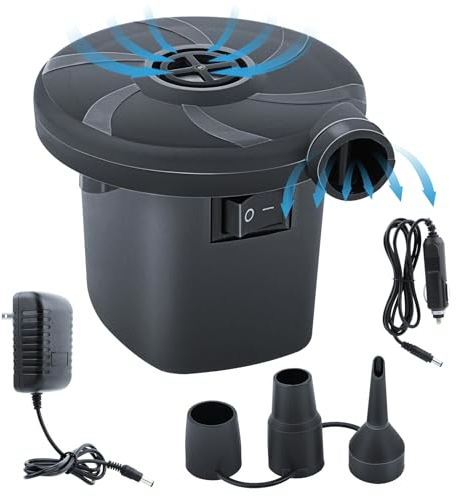Elektrische Luftpumpe, Tragbare luftpumpe luftmatratze, 2 in 1 Inflate und Deflate，Elektrische Pumpe für Haus und Auto Verwendet Werden, Schnellfüllpumpe mit 3 Luftdüse für Matratze Schlauchboot