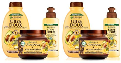 Garnier Ultra Doux Coffret Routine Cheveux Frisés Avocat et Beurre de Karité, Ensemble de 3 pièces (Lot de 2)