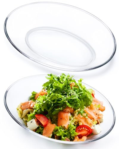 NUTRIUPS Paquete de 2 platos pequeños de vidrio templado para servir, platos ovalados de cristal de 20 x 14 cm, platos de ensalada pequeños, 2 platos de guarnición de vidrio, mini bandejas para servir