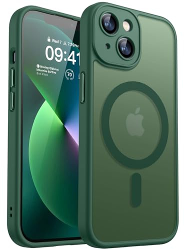 CANSHN Funda Magnética para iPhone 13 (6.1 Pulgadas), Compatible con MagSafe, [Protección Total de La Cámara] Carcasa Fondo Mate Translúcido,Verde Oscuro