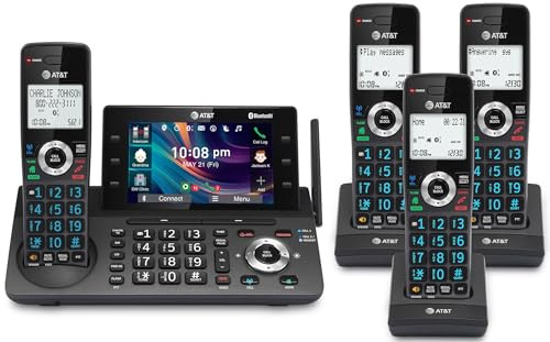 AT&T 4-Handset DECT 6.0 Cordless Home and Business Phone with Answering Machine, 5 Color Display, One-Touch Shortcut, Conference, Intercom, Smart Call Blocker, Bluetooth Connect to Cell: DLP73490