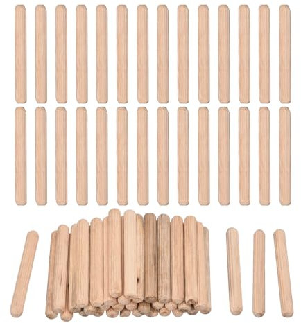 QUARKZMAN 60 Pcs Clavijas De Madera 6x50mm(0.24x1.97) Extremos Biselados Y Estriados Clavijas De Madera Dura Seca Para Muebles Y Estanterías De Carpintería