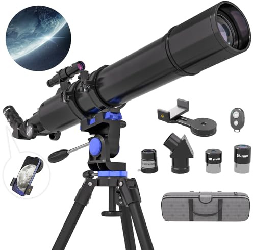 Telescope, Telescope for Adults High Powered,90mm Aperture 800mm AZ Mount Astronomical Refracting Professional Telescopes for Kids & Beginners with Phone Adapter,Portable Travel Carry Bag