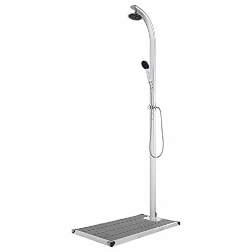 Tidyard Trädgårdsdusch med grå bas 220 cm aluminium, solpool dusch för camping, trädgård, spa, m hotell, utomhusstil A