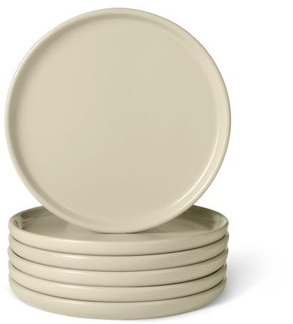 Amazon Basics Glazed Stoneware Dinner Plates, 6-Piece Set, Microwave and Dishwasher-Safe, 26.67cm, Ivory