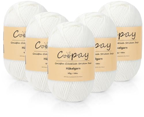Coopay Laine pour crochet, 225 g (5 x 45 g) de fil doux, 5 pelotes Faiding pour tricot, laine bébé pour débutants, super douce pour projets de crochet et de tricot
