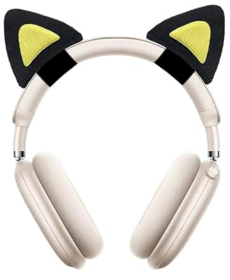 Cat Ears Fits for Gaming Headsets Cat Ears for Headphones Cute Gaming Accessories Cute Kitty for Video Live Headphone Black+Yellow