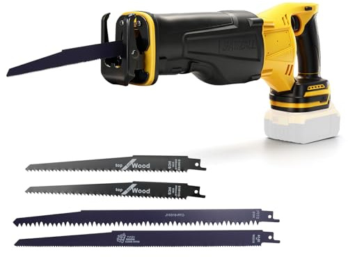 WingFly Akku-Reciprosäge für Dewalt 18V,20v Akku, Professional Säbelsäge mit 4 Sägeblättern, 3500RPM Elektrischer Säbelsägen mit stufenlosem Drehzahlschalter, Kann Metall, Holz(ohne Akku)