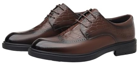 Mens Business Brogue Shoes Full Grain Leather Wingtip Dress Shoes Premium Handcrafted Classic British Style Lightweight Young Professional Formal Shoes for Men(Brown,8)